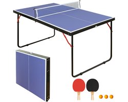 YYchan Mini Tafeltennistafel - Opvouwbare Pingpongtafel met Net en Batjes - Blauw - 137 cm