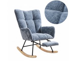 YYchan schommelstoel volwassenen - Relaxstoel babykamer - Fauteuil met armleuning & voetenbank - Ergonomisch Design met Verstelbaar Luchtkussen - hoofdsteun en zijvakken - voorzien van vloerbeschermende viltstrips - Blauw