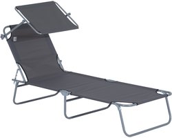 YYchan Tuinstoelen - Ligbed met Zonnescherm - Opvouwbare Tuinstoel en Strandstoel - Oxford Stof - Max. 120 kg - 187x58x36 cm - Grijs
