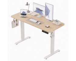 YYchan Zit Sta Bureau Elektrisch 120x60 - Gaming Bureau - Elektrisch verstelbaar - Tafelblad uit één stuk - Geheugenbediening, Stabiel T-Frame, met Koptelefoonhaak - Hoogteverstelbaar 72–118 cm - Eiken Wit