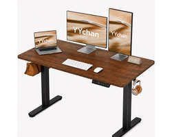 YYchan Zit Sta Bureau Elektrisch 140x60 - Gaming Bureau - Elektrisch verstelbaar - Tafelblad uit één stuk - Geheugenbediening, Stabiel T-Frame, met Koptelefoonhaak - Hoogteverstelbaar 72–118 cm - Walnoot Zwart