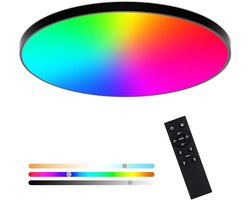 YYV LED Plafondlamp, Dimbaar, 24 W Slimme LED Plafondlamp, RGB Kleurveranderende Plafondlamp voor Slaapkamer, Woonkamer, IP44 Waterdichte Badkamerlamp, Compatibel met Alexa App, Google Assistent, Diameter 30 cm (Zwart)