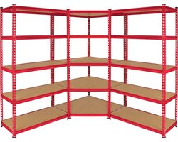 Z-rax 2 x Stellingkasten + 1 Hoek Stellingkast - 90 cm breed - Rood - 100% Boutloos - Draagkracht: 360 kg per plank - opbergrek metaal