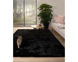 Zacht hoogpolig vloerkleed - Comfy plus - zwart 140x200 cm