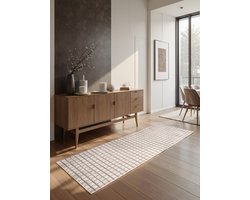 Zacht Laagpolig Loper Vloerkleed - 3D-effect - Cream-Beige - Boho Scandi Tapijt - Woonkamer, Slaapkamer - 80cm x 220cm
