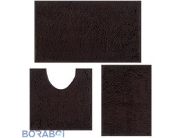 Zachte Badmatset - Antislip - 3-delig - Donkerbruin - Chenille