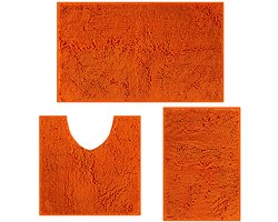 Zachte badmatset - Antislip - Set van 3 - Oranje-rood - Chenille