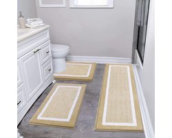 Zachte badmatten en badmatten, set, 3-delig, microvezel, antislip, waterabsorberend, machinewasbaar, badmat en toiletmat voor douche, bad en toilet, beige