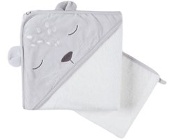 Zachte Badset voor Baby's - Badcapuchon en Wasgant - Grijs