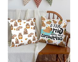 Zachte Cartoon Dieren Kussenhoezen, 2 Stuks, Capybara Kussenhoezen 45 x 45 cm voor Bed, Bank, Kinderkamer, Decoratie en Cadeaus voor Vrouwen