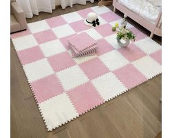 Zachte en Comfortabele Interlocking Vloermat van Pluche Schuim met Kleurblokontwerp voor Baby's en Kinderen, Antislip en Dikke Coral Fleece voor Slaapkamer en Woonkamer