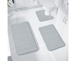 Zachte en Sneldrogende Badkamer Mat Set van 3 Stukken - Antislip Coral Fleece in Lichtgrijs, Ideaal voor Comfort en Veiligheid