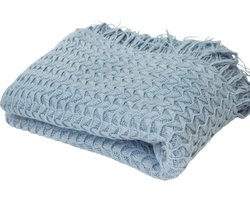 Zachte en Warme Deken - Blauw - 100% Acryl - 130x160 cm - Lichtgewicht met Stijlvolle Franjes - Ideaal als Sprei, Plaid, Woondeken, Bankkleed of Sierdeken