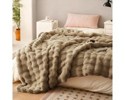 Zachte en warme dekens van pluche, 160 x 200 cm, ideaal voor bed, bank en kantoor, beige kleur