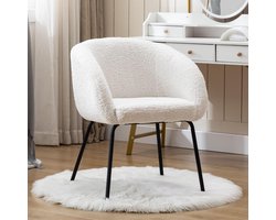 Zachte Faux Fur Lounge Accent Stoel met Metalen Benen - Witte Fauteuil voor Slaapkamer of Vanity