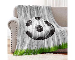 Zachte flanellen fleece-deken bedsprei - voetbal - hout - gras - voetbalnet