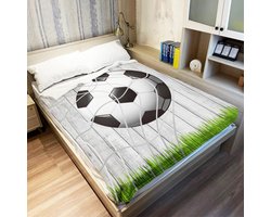 Zachte flanellen fleece-deken bedsprei - voetbal - hout - gras - voetbalnet