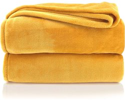 Zachte flanellen knuffeldeken XL - Oeko-Tex gecertificeerd - 200 x 150 cm - Saffraangeel