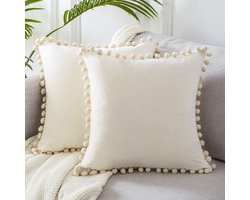 Zachte fluwelen decoratieve kussenhoezen met knopen van 45x45, twee stuks, bankkussendecoratie, slaapkamer, woonkamer, stoel, fauteuil, kantoor, café, moderne bohemienstijl, gebroken wit