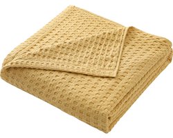 Zachte Gele Wafeldeken van 100% Katoen voor Bed en Bank, 150 x 200 cm