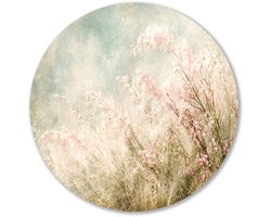 Zachte grassen en bloesem - Bloemen rond schilderij - Wandobject rond gras - Impressionisme - Forex muurkunst rond - Wanddecor accessoires - Muurcirkel forex 40x40 cm