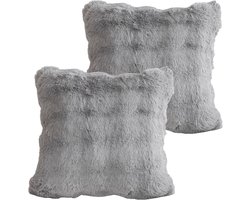 Zachte Grijze Kussenhoezen 45 x 45 cm Set van 2 Schattige Pluche Decoratieve Kussenslopen voor Fluffy Kussens