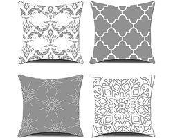 Zachte Grijze Kussenslopen 45x45 cm - 4 Stuks met Dubbele Print voor Decoratie