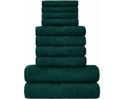 Zachte handdoeken - 10-delige badhanddoeken Bale Set - Premium kwaliteit waterabsorberende handdoek, 4 gezicht 4 hand 2 badhanddoek, 450 GSM wasbare handdoeken set, donkergroen