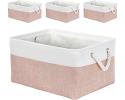 Zachte Opbergdozen van Stof in Diverse Maten - Rechthoekige Mandjes voor Planken, Kasten, Speelgoed en Kleding - 36 x 26 x 18 cm, Roze en Wit (medium, Set van 4)