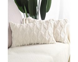Zachte pluche korte wol fluwelen kussenhoezen - decoratief - 2 stuks - licht beige - 30x50 cm