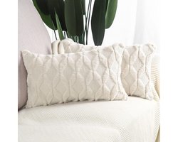 Zachte pluche korte wol fluwelen kussenhoezen - decoratief - 2 stuks - licht beige - 30x50 cm