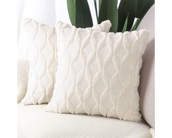 Zachte pluche kussenhoezen - luxueuze stijl - 2 stuks - Licht Beige - 40x40 cm