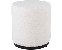 Zachte Poef - Voetenbankje Decoratie - Extra Zitplaats - Teddy Stof Afwerking - 39x39x41 cm - Wit