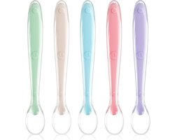 Zachte Siliconen Lepels voor Baby's - Set van 5 Voedingslepels, BPA-vrij, Multicolor, Ideaal voor Babyvoeding en Starten met Eten