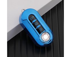 Zachte TPU Sleutelcover - Blauw Metallic - Sleutelhoesje Geschikt voor Fiat 500 / 500L / 500X / 500C / Abarth / Panda / Punto / Stilo - Sleutel Hoesje Cover - Auto Accessoires