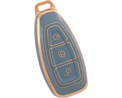 Zachte TPU Sleutelcover - Geschikt voor Ford Focus / Fiesta / Kuga / Fusion / Mondeo / Ecosport / ST - Blauw Goud Metallic - Sleutel Hoesje Cover - Randen Goud - Auto Accessoires