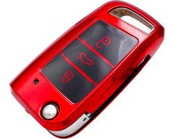 Zachte TPU Sleutelcover - Metallic Chroom Rood - Sleutelhoesje Geschikt voor Volkswagen Polo / Golf / 2014 - 2021 / Seat Leon / Seat Ibiza / Golf GTI / Golf R / Golf 7 / Skoda - Sleutel Hoesje Cover - Auto Accessoires