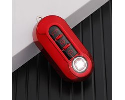 Zachte TPU Sleutelcover - Rood Metallic - Sleutelhoesje Geschikt voor Fiat 500 / 500L / 500X / 500C / Abarth / Panda / Punto / Stilo - Sleutel Hoesje Cover - Auto Accessoires
