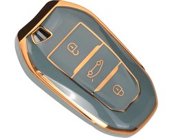 Zachte TPU Sleutelcover - Sleutelhoesje Geschikt voor Peugeot 208 / 308 / 408 / 508 / 2008 / 3008 / 4008 / 5008 / Citroën C3 / C4 / C6 / C8 / Cactus - Blauw met Goud - Key Cover - Auto Accessoires