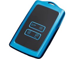Zachte TPU Sleutelcover - Sleutelhoesje Geschikt voor Renault Koleos / Scénic 4 / Arkana / Captur / Mégane / Talisman / Espace / Clio / Zoë / Dacia Sandero - Zwart met Blauw - Key Cover - Auto Accessoires