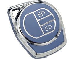 Zachte TPU Sleutelcover - Sleutelhoesje Geschikt voor Suzuki Swift / Grand Vitara / SX4 / Vitara / Jimny / Celerio - Blauw met Zilver - Key Cover - Auto Accessoires