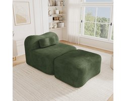 Zachte Velvet Modulaire Bank - 1 Persoons Bank Met Voetenbank - Frameloze Lounge Sofa Groen