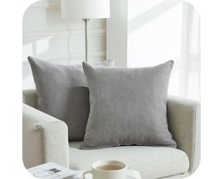 Zachte vierkante effen decoratieve kussenslopen - set van 2 stuks - 60 x 60 cm - chenille - onzichtbare ritssluiting - voor slaapbank slaapkamer woonkamer kussenhoes 60x60