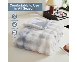 Zachte warme pluche fleece deken dikke 1000 g/m² konijn plaids - slaapkamer bank reizen kinderen camping - Tie Dye Blue - 100 x 160 cm.