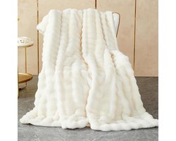 Zachte warme pluche fleecedekens - konijn dik 1000 g/m² - plaids - bank - grote pluizige - slaapkamer - bank - reizen - kinderen - camping - wit - 100 x 160 cm