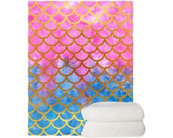 Zachte Zeemeermin Schaal Fleece Deken Roze & Blauw 70x100 cm - Comfortabel voor Bank, Bed en Reizen