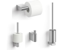 ZACK Atore Toiletaccessoiresets - 4-in-1 - Geborsteld RVS - WCRolhouder, Toiletborstel, Reserverolhouder en Handdoekhaak