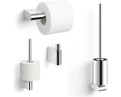 ZACK Atore Toiletaccessoiresets - 4-in-1 - Glans RVS - WCRolhouder, Toiletborstel en Handdoekhaak