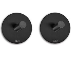 Zack Peco handdoekhaak 4.5x4.5cm rond zelfklevend Mat Zwart set van 2