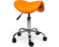 Zadelkruk Antaris Oranje Laag - Zithoogte 40/58cm - kruk op wielen - krukje - werkkruk - zadelkruk - bureaukruk - kapperskruk - verstelbaar - draaikruk - tabouret - zadelkruk met rugleuning - tot 160kg